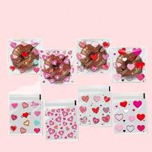 100/200/300pcs Valentine's Day Heart Pattern Gift Packaging Bags, Transparent Self-Adhesive Bags, Mixed Designs, Full Of Love And Romance, Suitable For Valentine's Day, Wedding, Birthday, Anniversary And Other Party Gifts