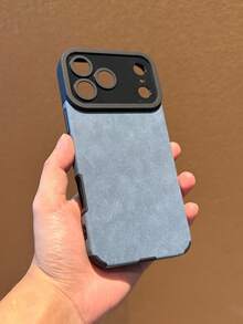 Luxury Matte Faux Leather Full Camera Lens Protection Phone Case, Compatible With 17/16/15/14/13/12/11 Pro Max Plus/17 Air, Lens Protection, Shock-Absorbing Soft Back Cover - Blue - View 5