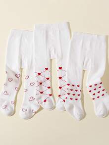 1pc Baby Girls' Heart Pattern Tight Leggings, Sweet Style, Suitable For Newborn Photo Shoot, Holiday Party Wear - White - View 4