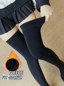 Women's Autumn Winter Thick Over-The-Knee Socks, Thermal Knitted Long Stockings, Windproof Thermal Lined Leg Warmers, Cold Weather Cozy Knee Highs - Black - View 4