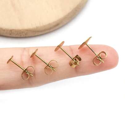 6pcs Hypoallergenic Stainless Steel Earrings Posts Flat Pad Blank Earring Pin Studs With Butterfly Earring Backs For Jewelry Making Findings