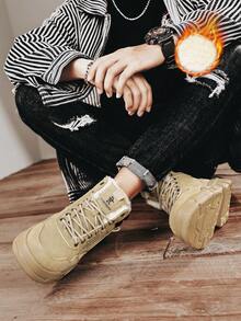 Neue Herren Winter Sport Schnürstiefel mit Plüschfutter rutschfest und warm, thermisch gefütterte High-Top Lässig Schuhe, Winterschuhe, Stiefel, Schnürstiefeletten mit rundem Zehenbereich - Khaki - Übersicht 11