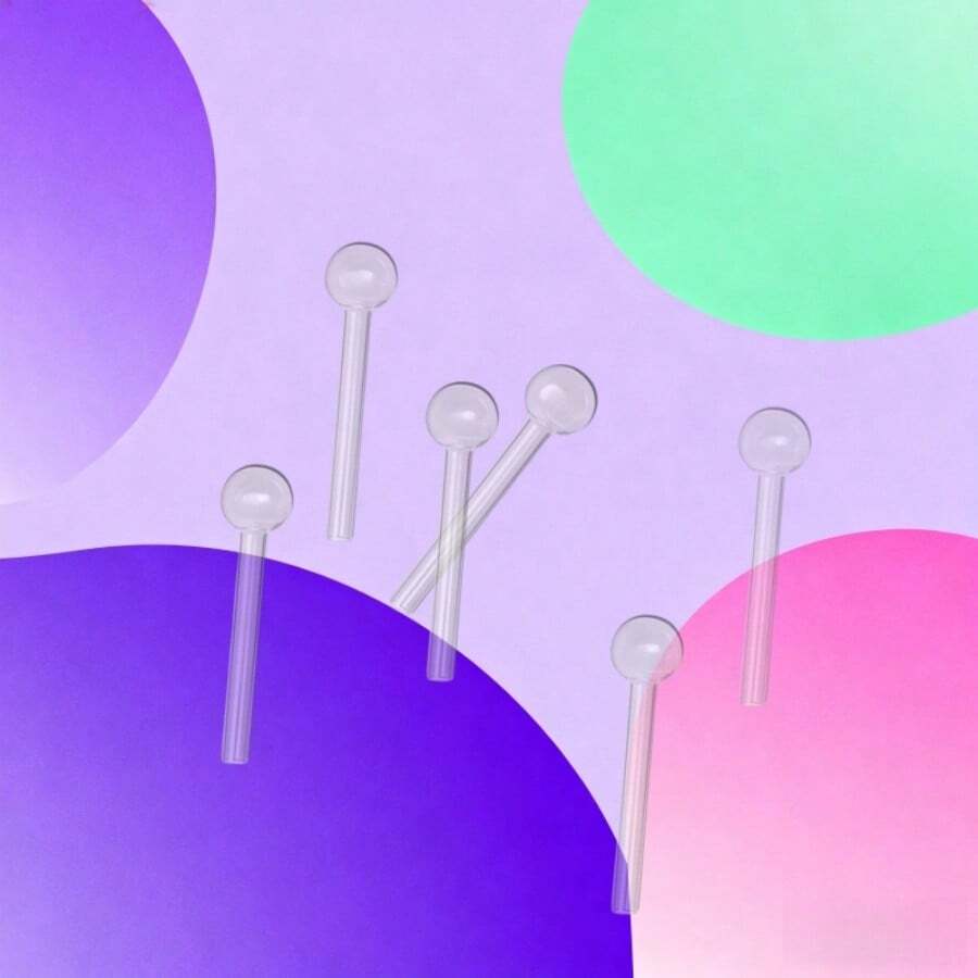9 Pcs Reusable  Borosilicale Glass Straws.Picnic, Camping, Sports, Smoothie, Shake, Tea, Juice, Kitchen Gifts,Clear Glass Pipe With Bubble On The End - 清除 - 查看 1