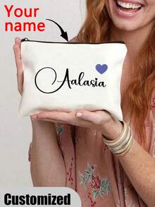 Rainbow Teacher Custom Name Makeup Bag - Personalized Graduation Gift, Lightweight Zipper Cosmetic Pouch For Back To School, White Polyester With Colorful Rainbow Design, Unisex Adult Organizer, Teacher Appreciation Gift | Decorative Zipper Bag | Polyester Makeup Bag, Makeup Bag For School