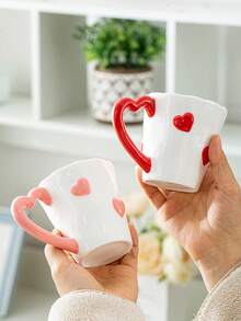 1pc Embossed Heart-Shaped Mug, Minimalist & Elegant Coffee Cup, Ideal Gift For Valentine's Day, Suitable For Living Room Or Bedroom, Also Suitable For Cafes And Restaurants To Serve Latte Or Other Milk Beverages, Great Gift Or Holiday Decor - Multicolor - View 6