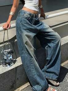 青少年时尚直筒阔腿休闲牛仔裤