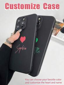 1pc Customized Name Phone Case, Personalized Name Design Phone Cover, Customized Name Cover, Heart Phone Case, Anniversary Gift, Valentine's Day Gift, Gift, Birthday Gift, Wedding Gift, Mother's Day Gift, Father's Day Gift, Best Friend Gift, Gift For Mom/Dad, Gift For Boyfriend, Gift For Girlfriend - Black - View 3