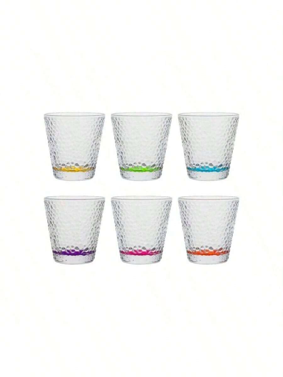 CLICKYA - Pack de 6 Vasos de Cristal con Base Coloreada, Aprox ø9,29x9,29cm, Ideal para Agua, Refrescos, Cerveza,310ml - Lágrima - Ver 1