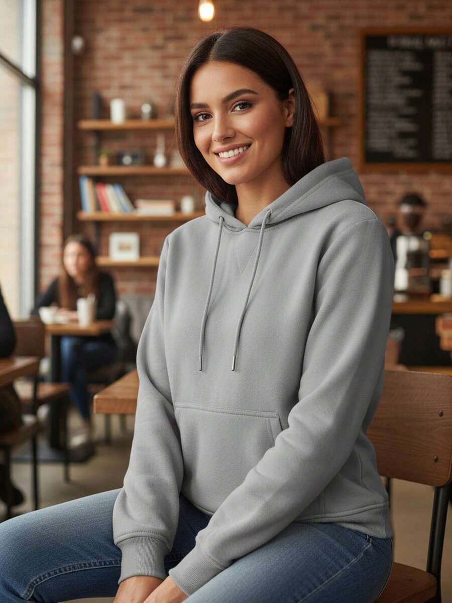 Sudadera Hoodie Para Mujer Cerrada Gimnasio tejido suave diseño versátil disponibilidad varios colores Sport Casual Diario - Gris - Ver 1