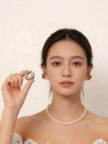 Aretes Grandes Earcuff De Acero Inoxidable Joyería Accesorio - Dorado - Ver 7