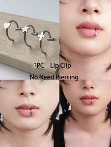 1PC Heart Lip Clip Cross Faux Lip Ring Star Stainless Steel Lip Piercing Body Jewelry No Need Pierced