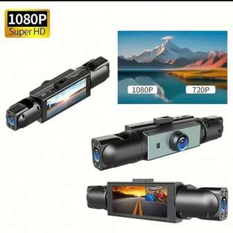 1080P 三镜头行车记录仪 - 红外夜视、170° 广角、内置音频、循环录制、重力感应器 - 车载安全摄像头，具备 24 小时停车监控模式，适用于新车、节日礼物、返校季、行车记录仪、公路旅行，流线型设计，隐蔽录制，安装牢固，适用于车主和车队管理人员