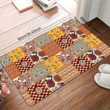 1pc  Floral Welcome Mat - Non-Slip, Durable Polyester Floor Mat With Vibrant Geometric & Floral Patterns In Orange, Brown, Beige, And Blue - Perfect For Indoor/Outdoor Entryways, Kitchens, And Doors, Indoor Outdoor Mat |   Vibrant Welcome Mat |   Durable Polyester - màu đen - Xem 7