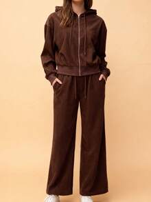 2pcs/Set Commuter Style Hooded Zip-Up Sweatshirt, Gift For Friends