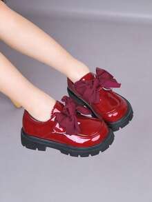 Girls' Patent Leather Princess Shoes, Soft Bottom English Style Student Shoes, Spring/Autumn Children Shoes, Little Girls' Loafers - Red - View 2