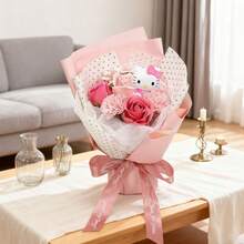 Sanrio Holding Flower, Cute Cartoon Hello Kitty Holding Flower, Valentine's Day Gift, Hello Kitty Artificial Rose Flower Bouquet, Souvenir, Birthday, Graduation, Teacher's Day Gift - Multicolor - View 6