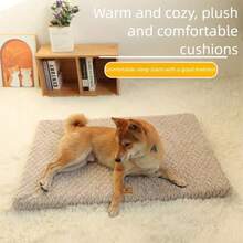 1pc Plush Pet Pad, Removable & Washable Dog/Cat Mat, Warm & Comfortable, Suitable For Dog Cage/Bed, All Season, Thickened Warm Pad For Winter - Grey - View 4
