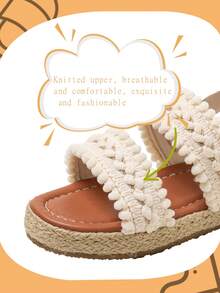 1双女童双带编织复古简约时尚沙滩凉鞋，适合夏季度假 - 杏色 - 查看 5
