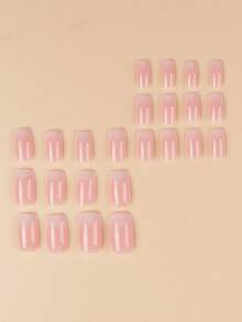 24片装短方形美甲贴纸套装，简约扎染白色假指甲，甜美清新DIY美甲装饰