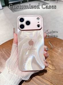 1pc Customized Name, Pink Satin Glitter Simple Apple Design Creative Phone Case Compatible With Samsung S24 Ultra/S25 Ultra And Apple 17 Pro Max/16 Pro Max/15 Pro/14 Plus/13 Pro/12 Pro Max/11/Xs Max/8/7/6 Plus, Suitable As Birthday Gift, For Girlfriend/Boyfriend Or Personal Use - Pink - View 6