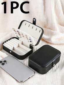 1pc Jewelry Box With 2 Layers, Large Capacity Jewelry Storage Box, Jewelry Display Tray For Necklace, Earrings, Rings, White Simple Compartment Jewelry Showcase, Dust-Proof And Anti-Oxidation, Minimalist Portable Jewelry Case, Travel Jewelry Organizer, Small Earring Ring Jewelry Box, Suitable For Earrings, Necklaces, Rings, Compact, Spacious, With Clasp, Lipstick, Watch, Women Gift, Girlfriend Gift, Christmas Gift, Halloween Gift, New Year Gift