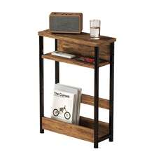 Techigher Narrow Side Table, 3-Tier End Table With Storage Shelf, Thin Sofa Side Table For Narrow And Small Spaces, Bedside Table Nightstand For Living Room - Brown - View 3