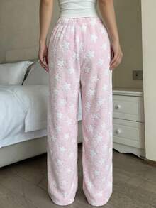 女士星形图案绒裤，优雅迷人，休闲百搭，适合秋冬季保暖穿着。 - 淺粉色 - 查看 2
