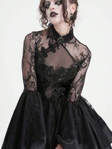 EVA LADY Đầm kiểu sườn xám Gothic cổ đứng tay loe, thích hợp cho tiệc chủ đề tối màu. - màu đen - Xem 5