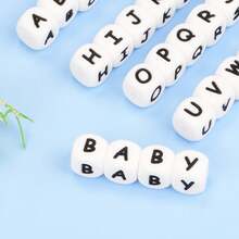 100 Uds.Cuentas de silicona con letras de 12MM, cuentas de silicona sueltas de calidad alimentaria, pulsera DIY, collar, accesorios de cadena de chupete - Q - Ver 11