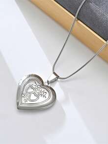 1 chiếc mặt dây chuyền hình ổ khóa bằng thép không gỉ kiểu cổ điển, mặt dây chuyền hình tròn rỗng có thể mở được. - Bạc - Xem 21