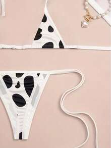 撞色滚边性感内衣套装，迷你三角吊带比基尼文胸和丁字裤，女士性感内衣，万圣节和圣诞节必备性感单品