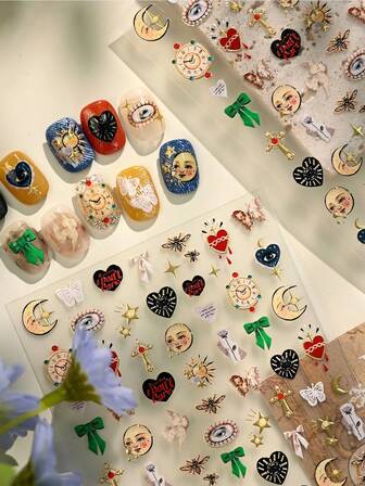 1 st vintage europeisk oljemålningsram blommig nagelkonst klistermärke, ny barock retro ram ros nageldekal, utsökt och elegant nagelkonst dekoration klistermärke