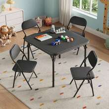 Techigher Kids Activity Table And Chair Set, 3/5 Piece Kids Folding Square Table And Chairs Set, Square Table & 2/4 Folding Chairs For Daycare And Classrooms, Indoor Play & Learning - 5 Piece, Black - View 2
