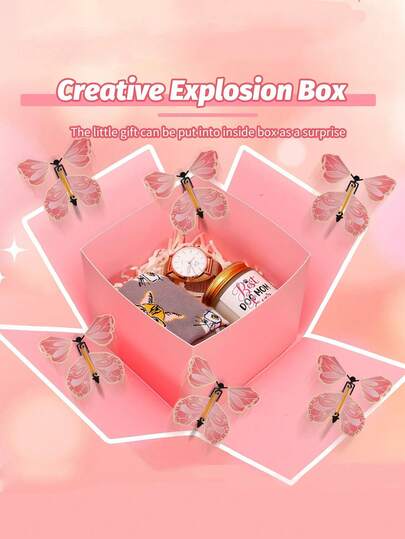 闪亮蝴蝶礼盒 - 完美的生日礼物、婚礼礼物、周年纪念礼物、圣诞节礼物、情人节礼物 - 喜庆的粉色和白色设计，庆典礼盒；蝴蝶图案装饰；光滑表面，蝴蝶礼品。
