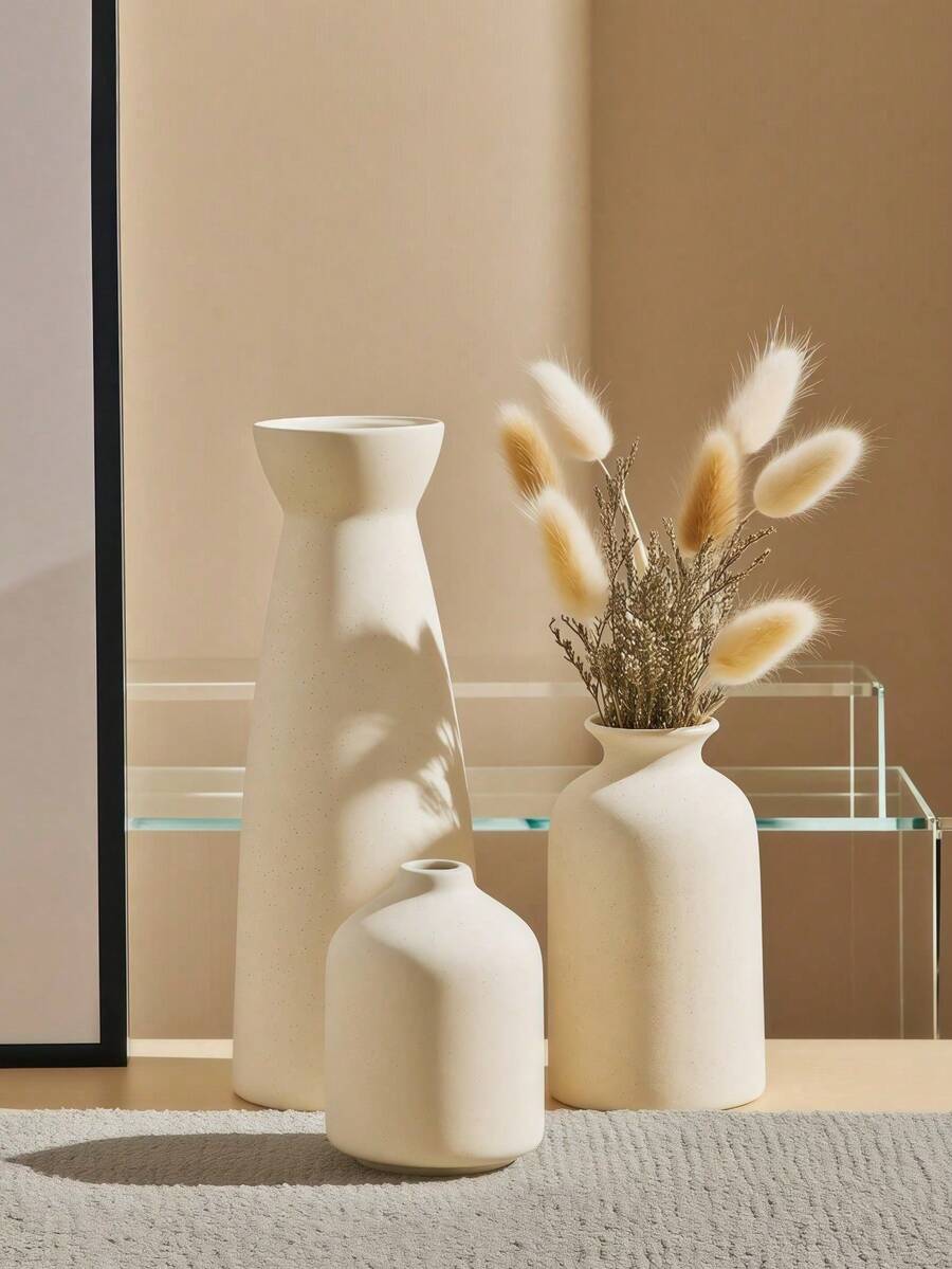 3 PiecesMinimalist Vase Set, Nordic And Bohemian Style Decorative Vases Made Of Durable Resin, Suitable For Dried Or Fresh Flowers, Ideal As Modern Centerpiece, Bookshelf Decor And Tabletop Accent To Add Timeless Elegance To Your Space