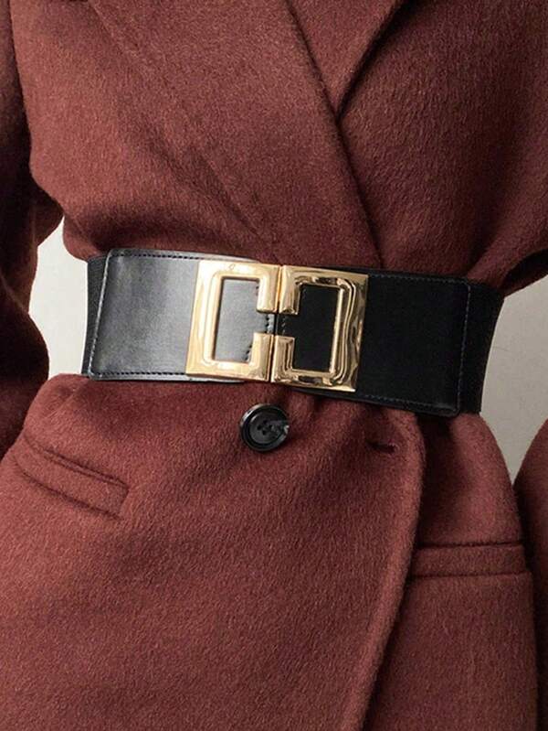 1条弹力腰带，时尚配饰，百搭设计，可搭配连衣裙和外套，黑色