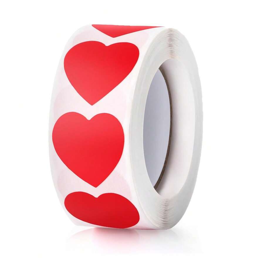 500 张红色心形贴纸，2.54 厘米情人节爱心形状标签，自粘母亲节心形贴纸，适用于信封、婚礼、手工艺品、剪贴簿、礼物、奖品照片（红色） - 彩色 - 查看 1