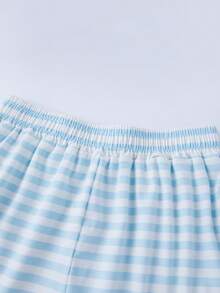 Women Y2K Striped 2 Piece Loungewear Set  Oversized Long Sleeve Crop Top  High Waisted Shorts  Cozy Casual Pajama Set For Lounge, Sleep  Weekend Outfits  Back To School Outfits - 天藍 - 查看 7