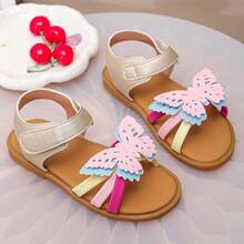 女童荷叶边蝴蝶凉鞋 - 舒适露趾平底夏季鞋