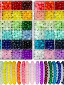 384/768/1200 piezas de cuentas de cristal de colores múltiples de 8 mm para hacer joyas y pulseras, cuentas redondas adecuadas para principiantes