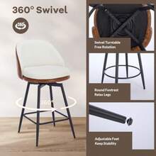 GarveeHome - Juego de 2 taburetes de Bar con Altura de mostrador, taburetes giratorios de 26 Pulgadas con Parte Trasera y Patas de Metal para mostrador de Cocina, taburetes tapizados Modernos, sillas(Marrón+ beige) - Multicolor - Ver 4