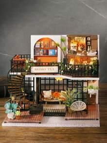 Casa de té con cubierta antipolvo, kit de construcción de modelos con muebles, juego de miniaturas de casa de muñecas, decoración de dormitorio, artesanía de madera, rompecabezas 3D, regalo de San Valentín y cumpleaños - Multicolor - Ver 5