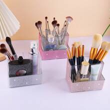 Organizador de brochas de maquillaje con strass brillantes, soporte de 3 ranuras para almacenamiento de brochas de maquillaje con cristales de strass brillantes, soporte para bolígrafos y lápices con brillo para escritorio, estuche para exhibición de delineadores para tocador, organizador de escritorio con brillo para mujeres, soporte para brochas de maquillaje y bolígrafos con strass, accesorios de escritorio con estilo para oficina, aula, vuelta al cole, eleva tu espacio de trabajo con serenidad - Multicolor - Ver 2