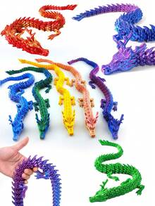 1个3D打印可动关节龙形摆件，附赠礼品袋，现代家居/办公室/活动装饰，收藏级雕像，适合14岁以上人群，可收藏、展示、装饰雕塑，现代设计，高清打印，水晶雕刻，摆件，奇幻爱好者圣诞礼物 - 彩色 - 查看 4