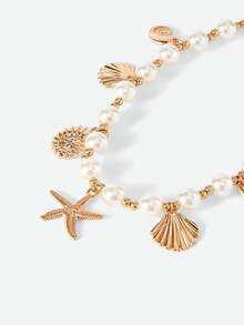 Opalesca 1pc Ocean Style Faux Pearl Beaded Pendant Necklace, Fashionable Women Necklace Suitable For Daily Wear, Beach Vacation And Photo Shoot