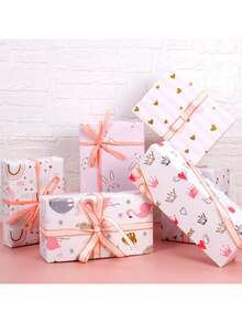 Bộ 6/12 tờ, Giấy gói quà Ngày Valentine, Giấy gói quà, Giấy gói quà sinh nhật in hình trái tim mạ vàng, Giấy gói quà - Nhiều màu - Xem 8