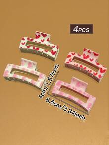 4个心形发夹，甜美可爱风格，适合情人节、日常休闲佩戴和外出，是情人节礼物、优雅爪夹、休闲发夹的理想之选。 - 彩色 - 查看 5