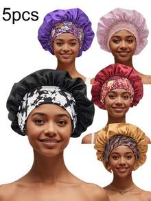 5 piezas Scrunchies de satén de unicolor con decoración de lazo para mujeres, adecuados para uso diario, Scrunchies de pelo de seda, Scrunchies de pelo de satén, Gorro para dormir - Multicolor, 5 piezas - Ver 17
