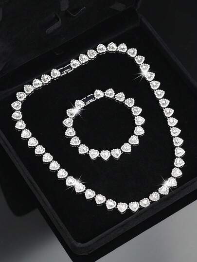 CVNANA Set de collar y pulsera de eslabones cubanos con forma de corazón, unisex, estilo hip hop, conjunto de joyas de lujo, gran regalo para el Día de San Valentín, cumpleaños, Navidad