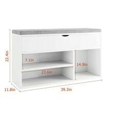 Banco de Almacenamiento con cojín, Banco de Entrada con Caja de Almacenamiento con Elevador y Estante Abierto para Zapatos de 2 Niveles, Banco de Almacenamiento de Zapatos para Entrada - Blanco - Ver 2